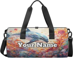 Personalized Vintage Dolphin Sport Gym Bag, Custom Name Duffel Bags for Men, Waterproof Custom Sport Duffel Bag, Gymnastics Dance, Dolphin