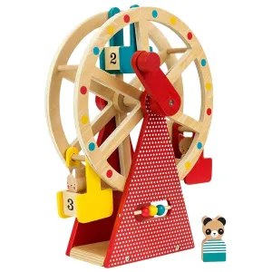 Petit Collage Ferris Wheel Carnival Wooden Toy, 2 Animal Characters Included – Pre-Assembled Wooden Ferris Wheel Toy with Sturdy Wood Construction, Non-Toxic and Safe for Kids, Ideal for Ages 3 