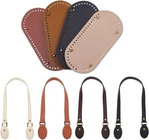 PH PandaHall 4pcs 9.8 x 4.7" Crochet Bag Leather Bottom with 8pcs 24 Inch Purses Bag Straps Handles for for DIY Crochet Bag Shoulder Bags Purse Making