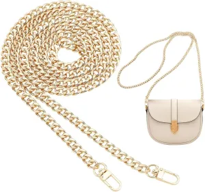 PH PandaHall 63 inch Flat Purse Chain, Extra Long Iron Corssbody Bag Chain Strap Replacement 10mm Width Golden Handbags Handle Chain for Wallet Clutch Satchel Tote with 2 Pieces Swivel Buckles