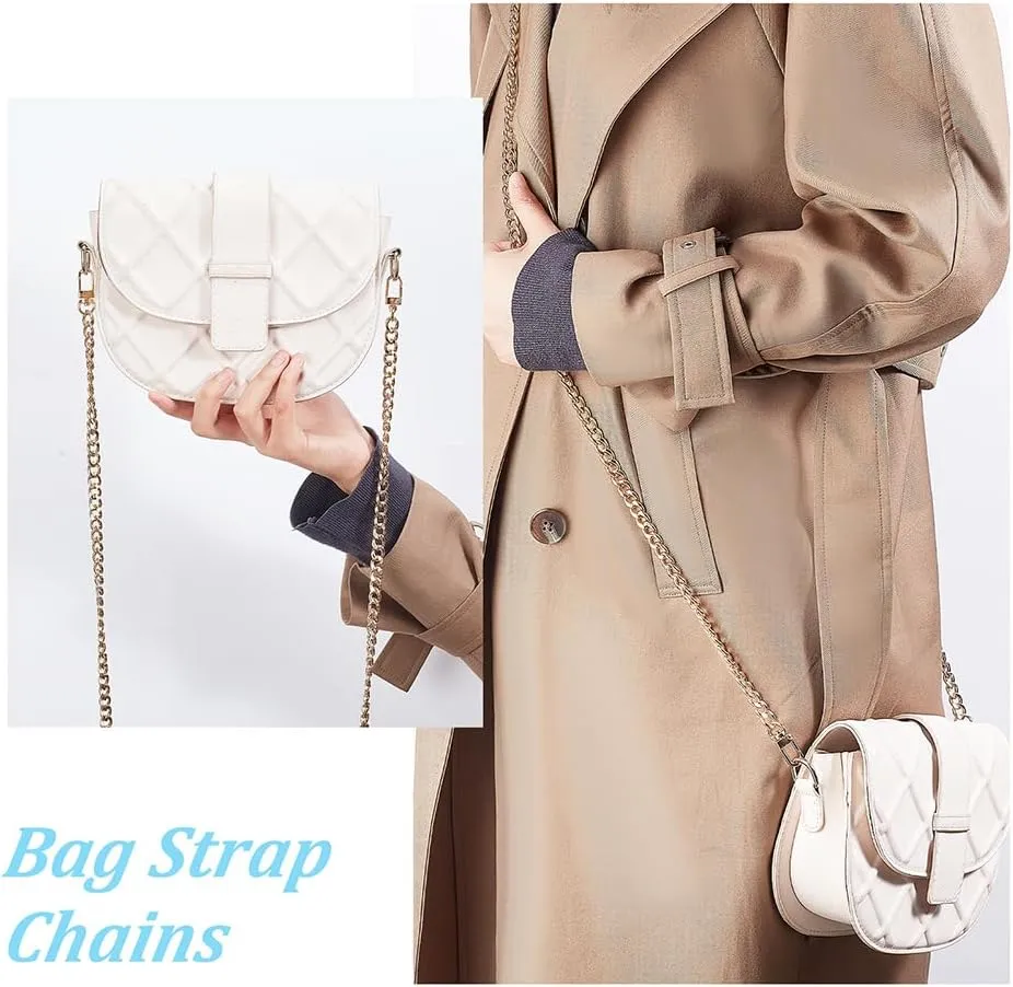 PH PandaHall 63 inch Flat Purse Chain, Extra Long Iron Corssbody Bag Chain Strap Replacement 10mm Width Golden Handbags Handle Chain for Wallet Clutch Satchel Tote with 2 Pieces Swivel Buckles
