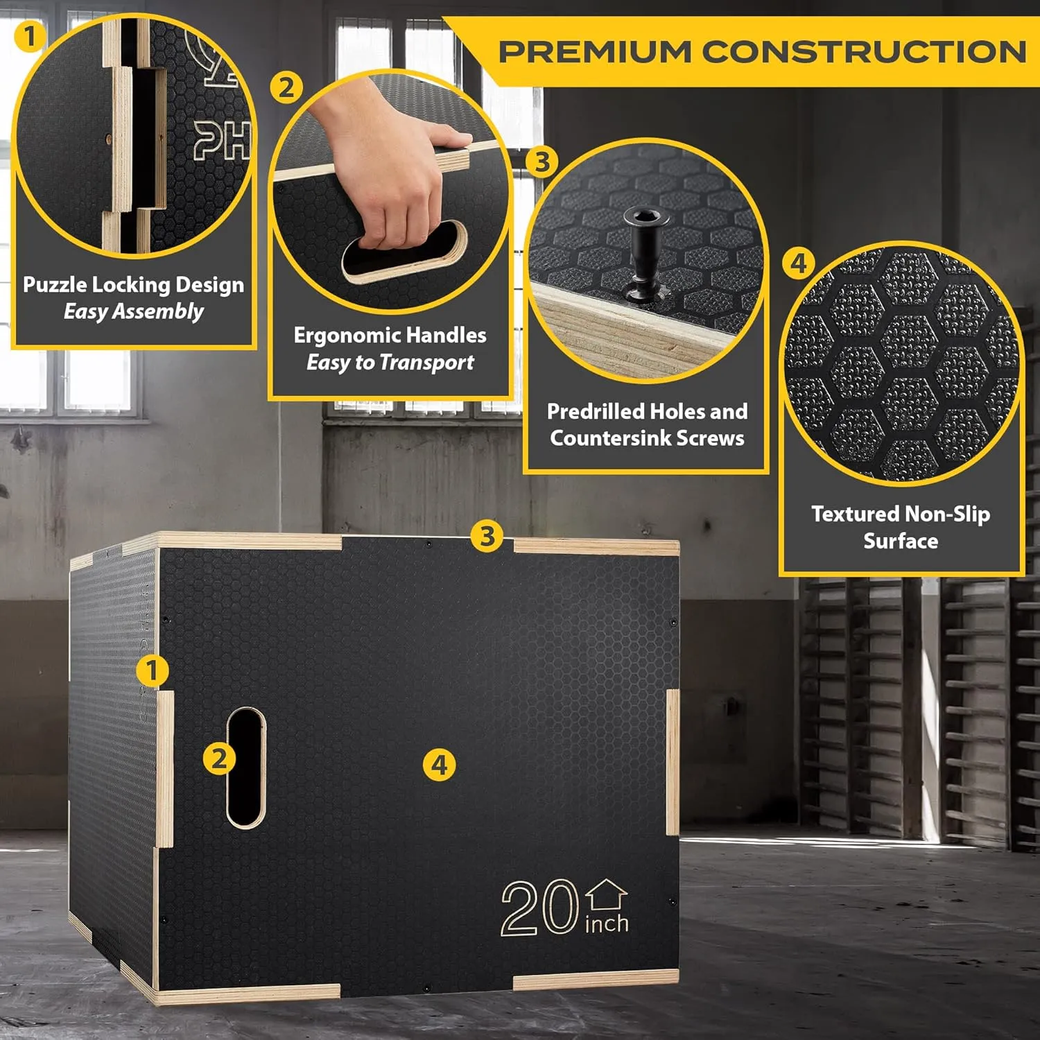 Philosophy Gym 3 in 1 Non-Slip Wood Plyo Box- Jump Plyometric Box for Training and Conditioning