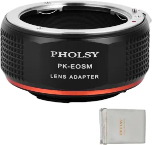 PHOLSY Lens Mount Adapter PK to EF-M Compatible with Pentax K PK Lens to Canon EF-M (EOS M) Camera Body EOS M, M2, M3, M5, M6, M10, M50, M100, M200, M50 II, M6 II, PK to EOSM