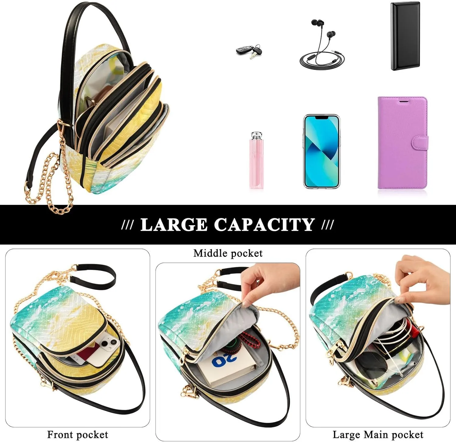 Phone Purse Women's Crossbody Handbags Quilted Small Leather Crossbody Bags Shoulder Bag for Women Girls Cherries