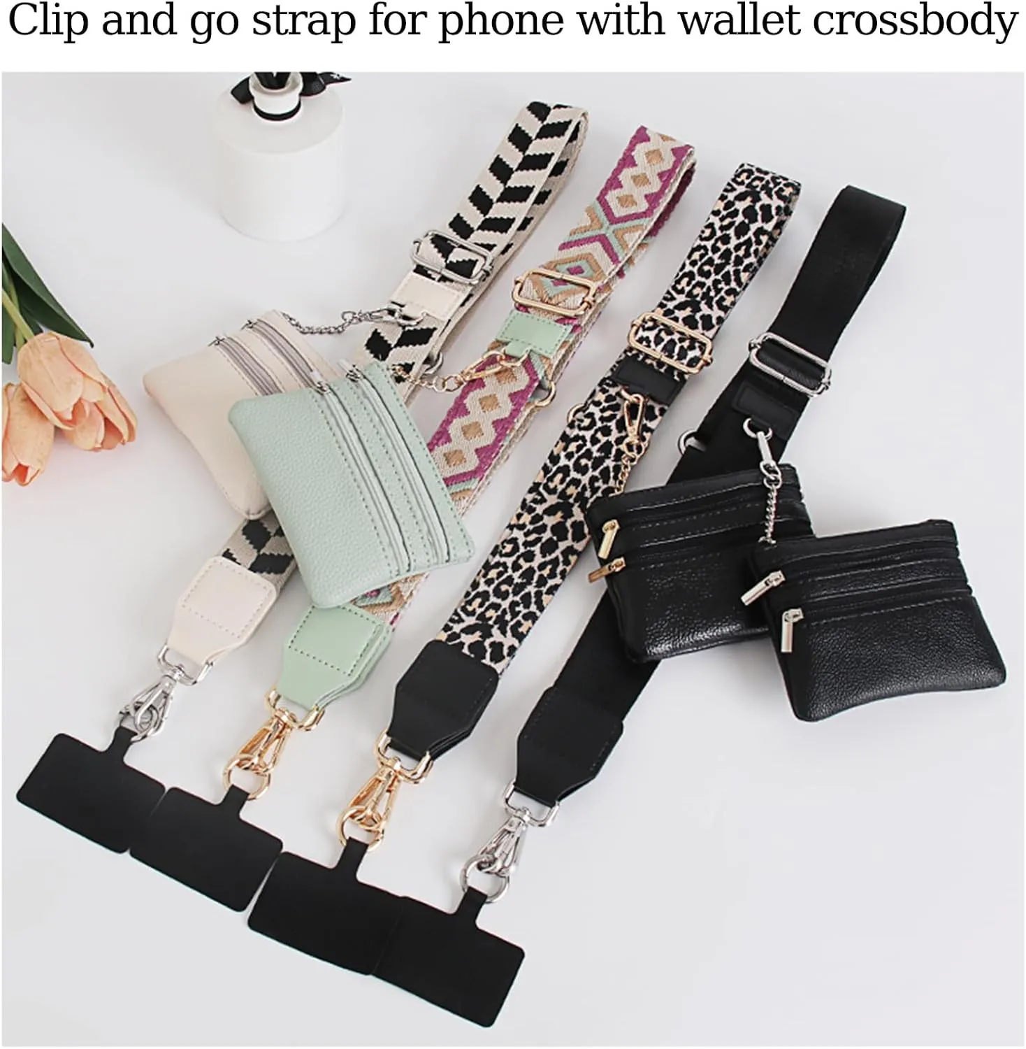 Phone Strap with Zippered Pouch, Clip and Go Strap for Phone with Wallet Crossbody, Adjustable Crossbody Phone Strap