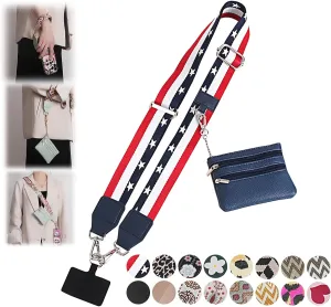 Phone Strap with Zippered Pouch, Clip and Go Strap for Phone with Wallet Crossbody, Adjustable Crossbody Phone Strap