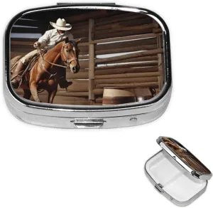 Pill Box 2 Compartment Small Pill Case for Purse & Pocket American West Rodeo Pill Box Cute Vitamins Fish Oil Supplements Storage Box Portable Pill Containe Travel Gift