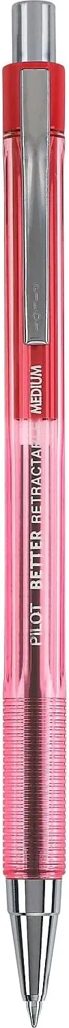 Pilot The Better Ball Point Pen Refillable & Retractable Ballpoint Pens, Medium Point, Red Ink, 12-Pack (30007)