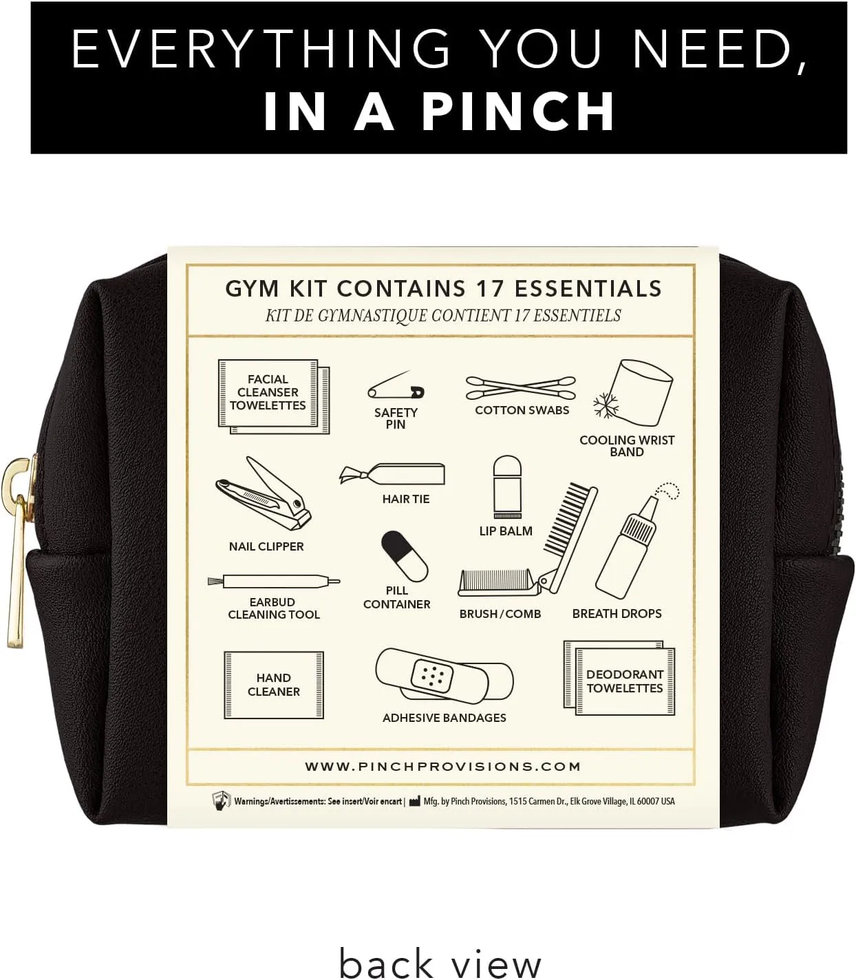 Pinch Provisions Gym Kit, Includes 15 Personal Care Essentials for Wellness & Beauty, Perfect for Gifts, Gym Bags, Duffle Bags & Lockers (Black)