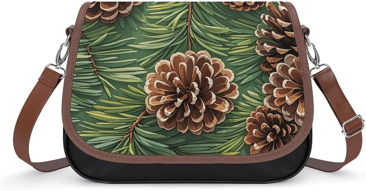 Pine Cone Border Laptop Tote Bag Leather Computer Bags Lined Shoulder Purse Purses And Handbags Business Office Work Bag Top Handle Handbag for Women