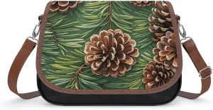 Pine Cone Border Laptop Tote Bag Leather Computer Bags Lined Shoulder Purse Purses And Handbags Business Office Work Bag Top Handle Handbag for Women