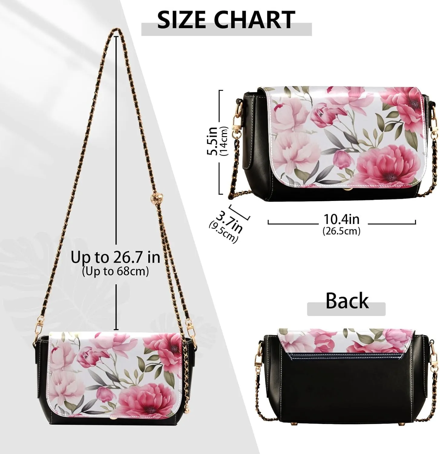 Pink and Green Peony Floral Leather Cross Body Bag, Leather Ladies Crossbody Bags, Leather Shoulder Bag for Women