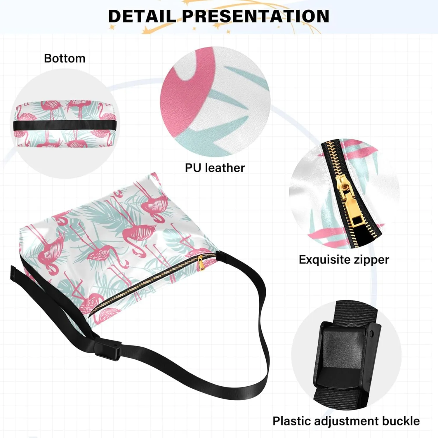Pink Flamingo Palm Leaves Leather Hobo Purses for Women Large Crossbody Purses Animal Print Crossbody Hobo Handbag