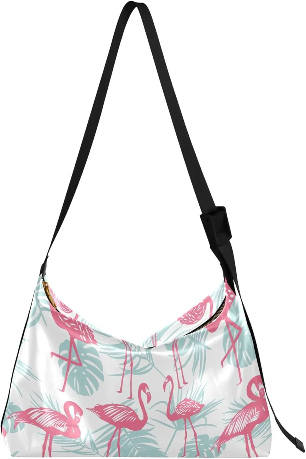 Pink Flamingo Palm Leaves Leather Hobo Purses for Women Large Crossbody Purses Animal Print Crossbody Hobo Handbag