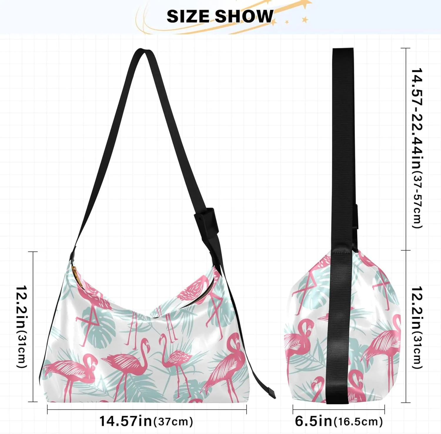 Pink Flamingo Palm Leaves Leather Hobo Purses for Women Large Crossbody Purses Animal Print Crossbody Hobo Handbag