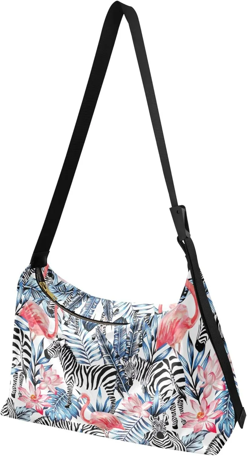 Pink Flamingos Funny Leather Hobo Purses for Women Large Crossbody Purses Animal Print Women Shoulder Handbags