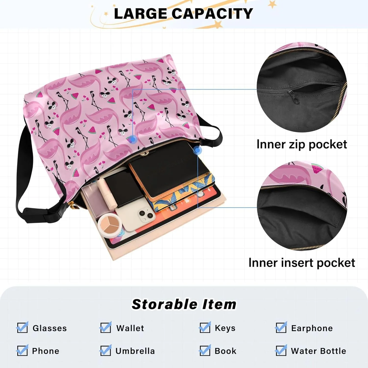 Pink Flamingos Funny Leather Hobo Purses for Women Large Crossbody Purses Animal Print Women Shoulder Handbags