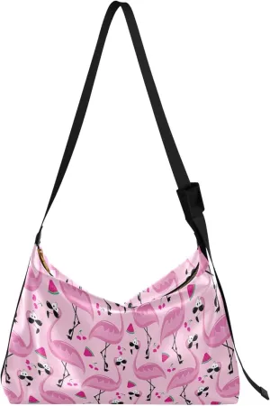 Pink Flamingos Funny Leather Hobo Purses for Women Large Crossbody Purses Animal Print Women Shoulder Handbags
