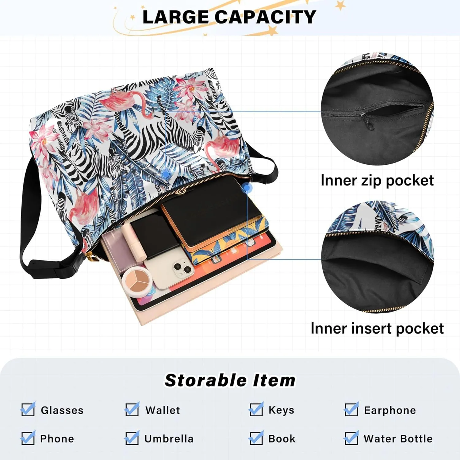 Pink Flamingos Funny Leather Hobo Purses for Women Large Crossbody Purses Animal Print Women Shoulder Handbags