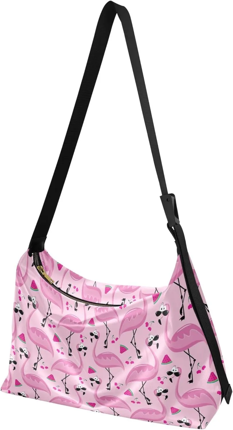Pink Flamingos Funny Leather Hobo Purses for Women Large Crossbody Purses Animal Print Women Shoulder Handbags