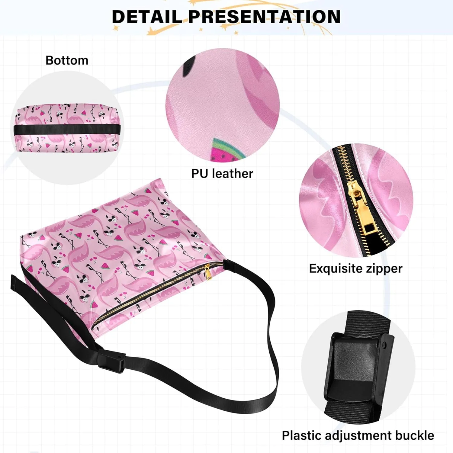 Pink Flamingos Funny Leather Hobo Purses for Women Large Crossbody Purses Animal Print Women Shoulder Handbags