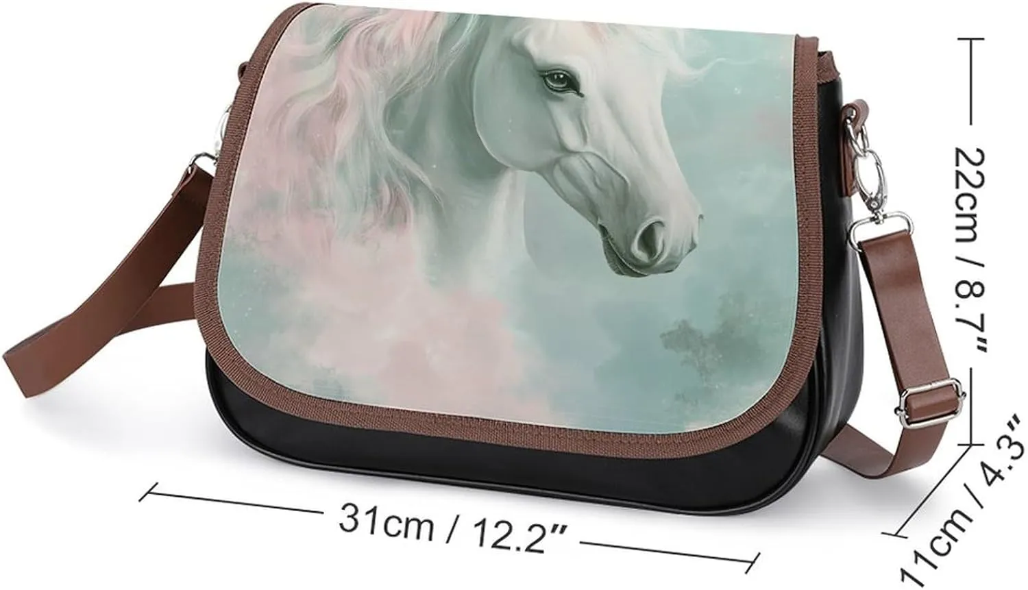 Pink Horse Mystical Crossbody Bag Leather Crossbody Bag,flapover Crossbody Bag,crossover Shoulder Bag with Adjustable Strap