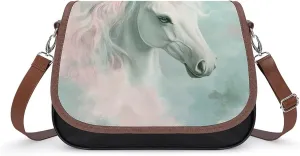 Pink Horse Mystical Crossbody Bag Leather Crossbody Bag,flapover Crossbody Bag,crossover Shoulder Bag with Adjustable Strap