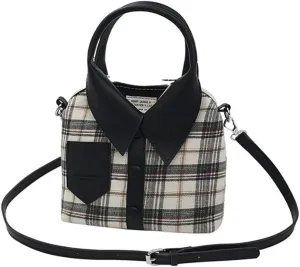 Plaid Print Shirt Shaped Top-Handle Handbag,Novelty Unique Clothes Style Shoulder Bag, Funny Retro Leather Crossbody Satchel