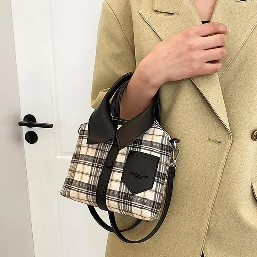 Plaid Print Shirt Shaped Top-Handle Handbag,Novelty Unique Clothes Style Shoulder Bag, Funny Retro Leather Crossbody Satchel