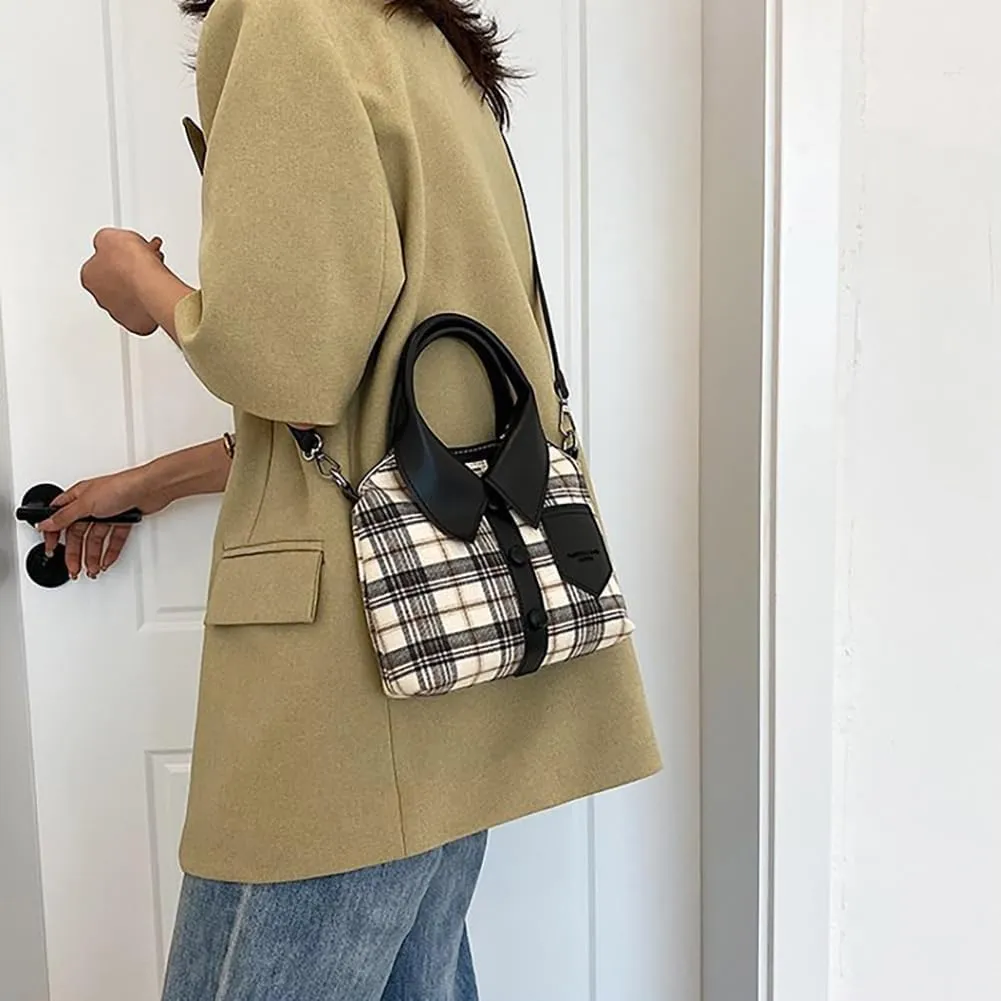Plaid Print Shirt Shaped Top-Handle Handbag,Novelty Unique Clothes Style Shoulder Bag, Funny Retro Leather Crossbody Satchel