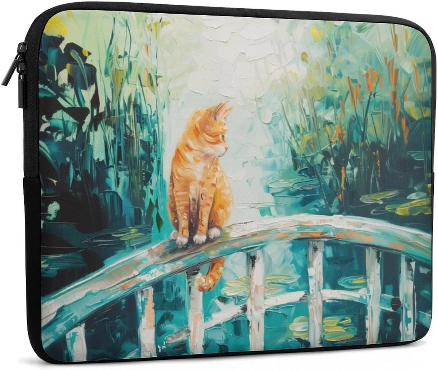 Pond Bridge Orange Cat Laptop Sleeve 13/15 Inch Durable Briefcase Cover Shockproof Protective Case Handbags Portable Laptop Bag