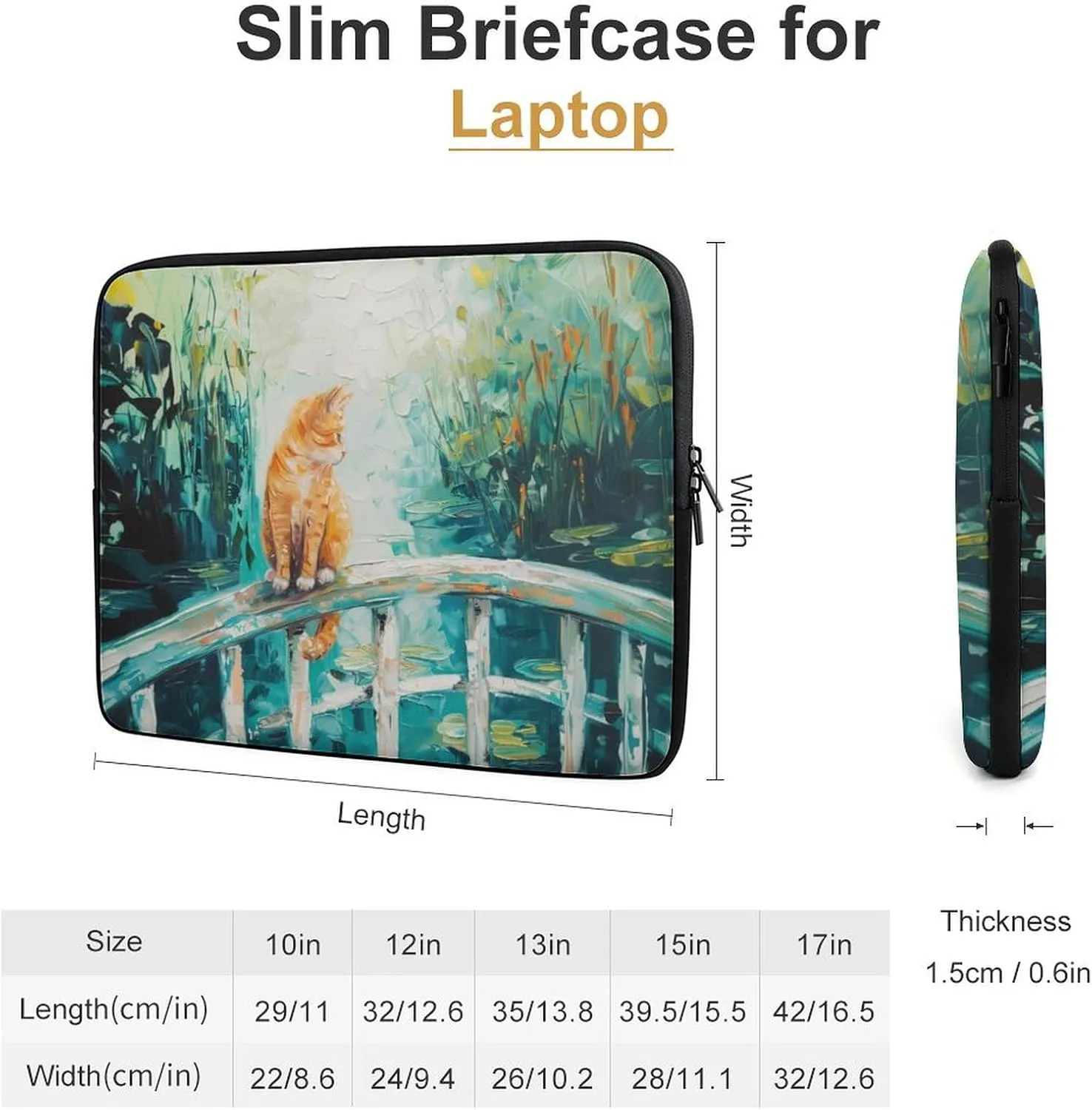 Pond Bridge Orange Cat Laptop Sleeve 13/15 Inch Durable Briefcase Cover Shockproof Protective Case Handbags Portable Laptop Bag