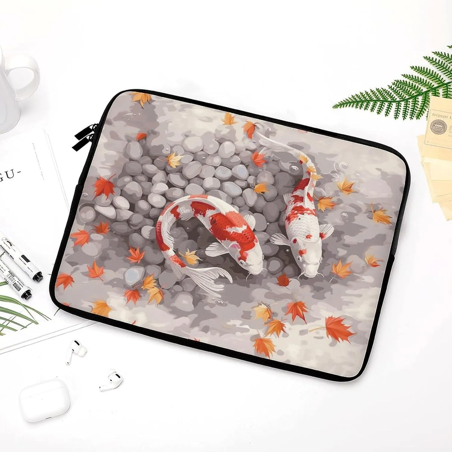 Pond Koi Maple Leaf Laptop Sleeve 13/15 Inch Durable Briefcase Cover Shockproof Protective Case Handbags Portable Laptop Bag