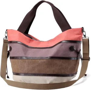 PORRASSO Women Shoulder Bag Large Canvas Handbag Multi-Color Striped Crossbody Bag Satchel Ladies Hobo Tote for Travel Work Shopping Daily Use Orange