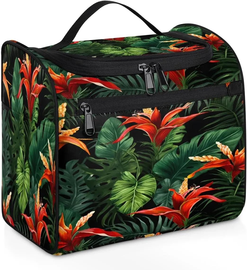 Portable Makeup Bag Cosmetic Bags for Women Fern Leaf Flower Cute Waterproof Hanging Toiletry Bag Organizer cosmetics Bags