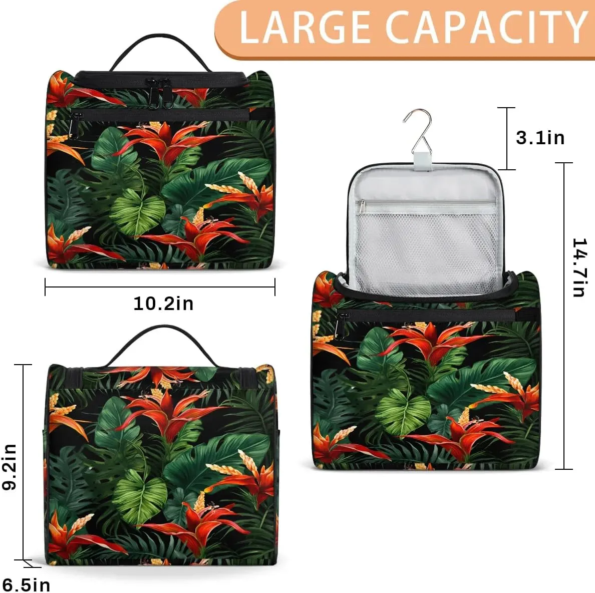 Portable Makeup Bag Cosmetic Bags for Women Fern Leaf Flower Cute Waterproof Hanging Toiletry Bag Organizer cosmetics Bags