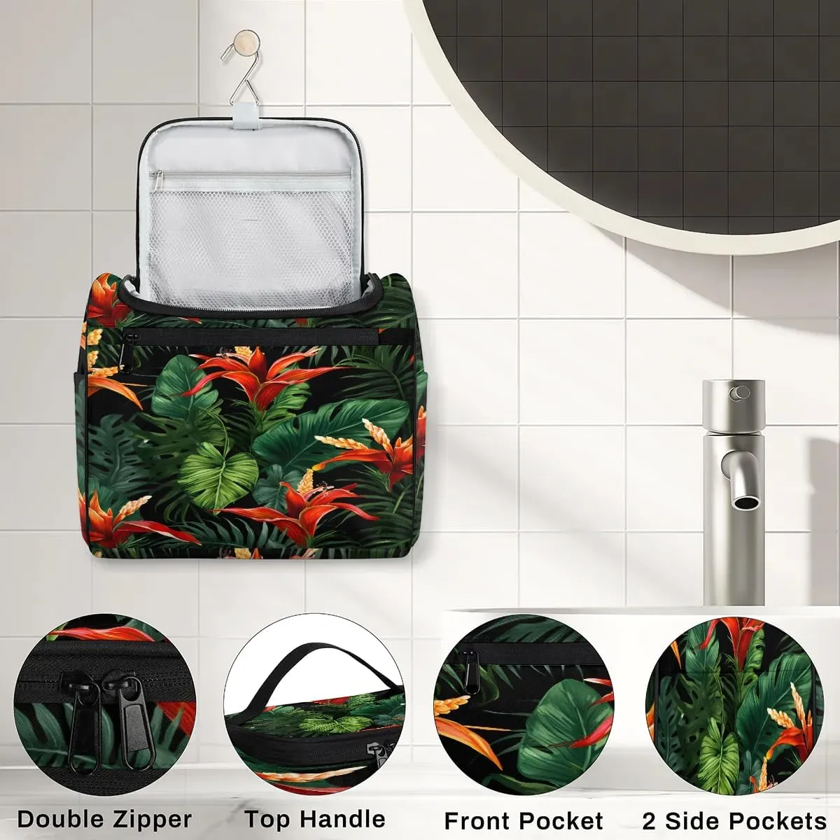 Portable Makeup Bag Cosmetic Bags for Women Fern Leaf Flower Cute Waterproof Hanging Toiletry Bag Organizer cosmetics Bags
