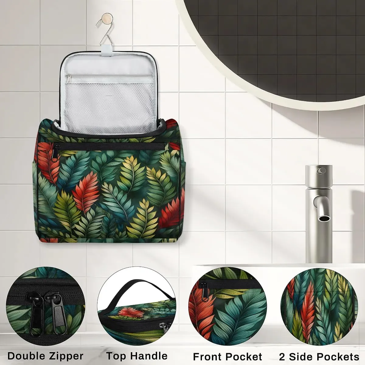 Portable Makeup Bag Cosmetic Bags for Women Leaves Themed Cute Waterproof Hanging Toiletry Bag Organizer cosmetics Bags