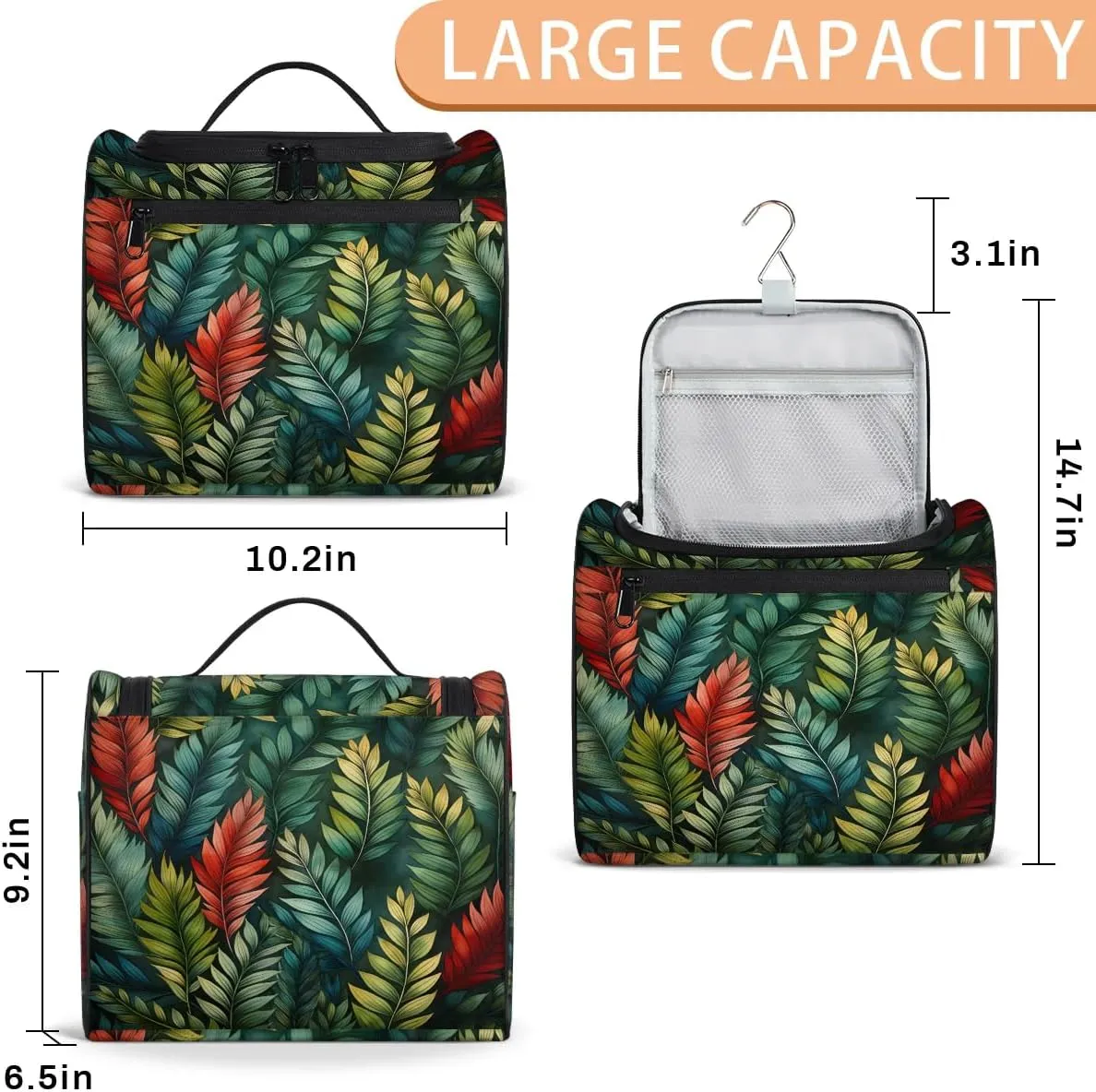 Portable Makeup Bag Cosmetic Bags for Women Leaves Themed Cute Waterproof Hanging Toiletry Bag Organizer cosmetics Bags