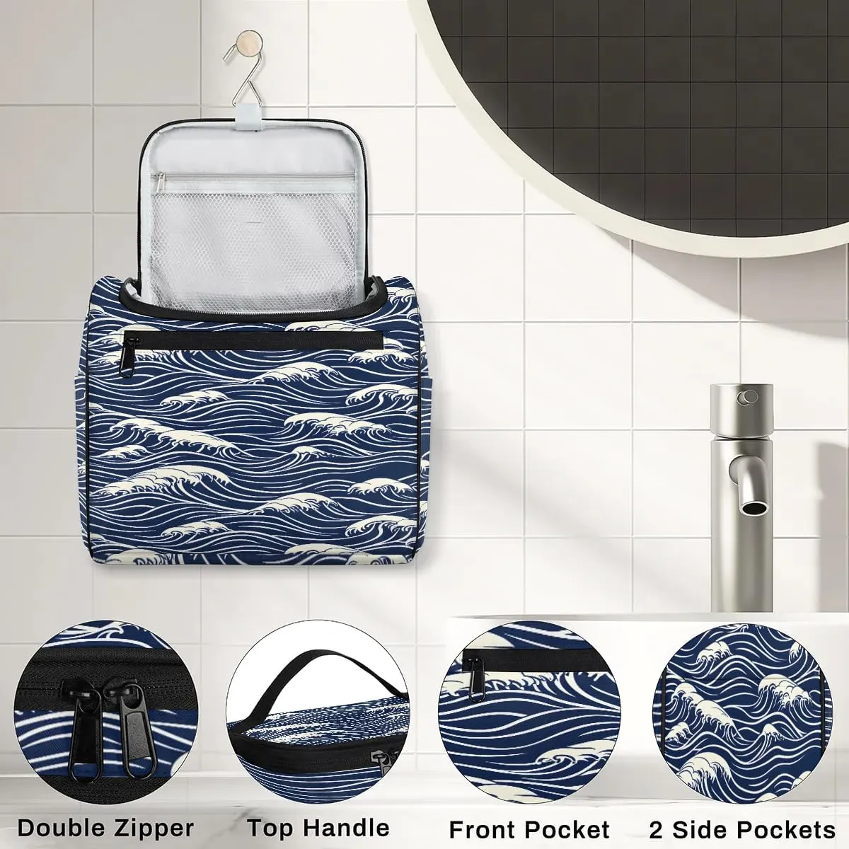 Portable Makeup Bag Cosmetic Bags for Women Seawater Print Cute Waterproof Hanging Toiletry Bag Organizer cosmetics Bags