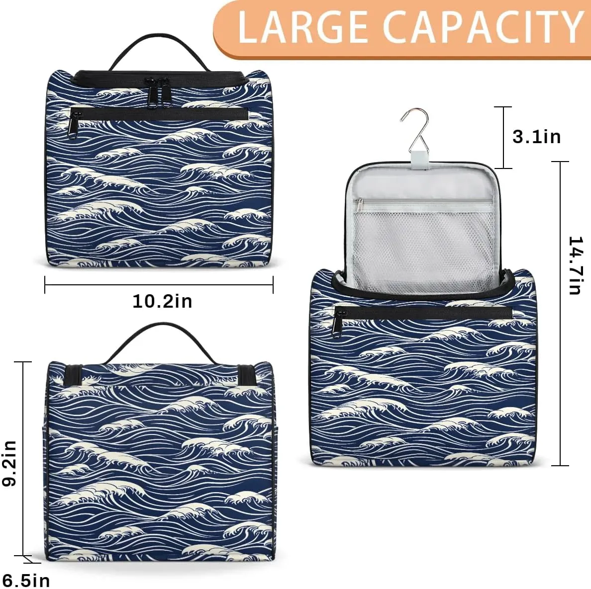 Portable Makeup Bag Cosmetic Bags for Women Seawater Print Cute Waterproof Hanging Toiletry Bag Organizer cosmetics Bags