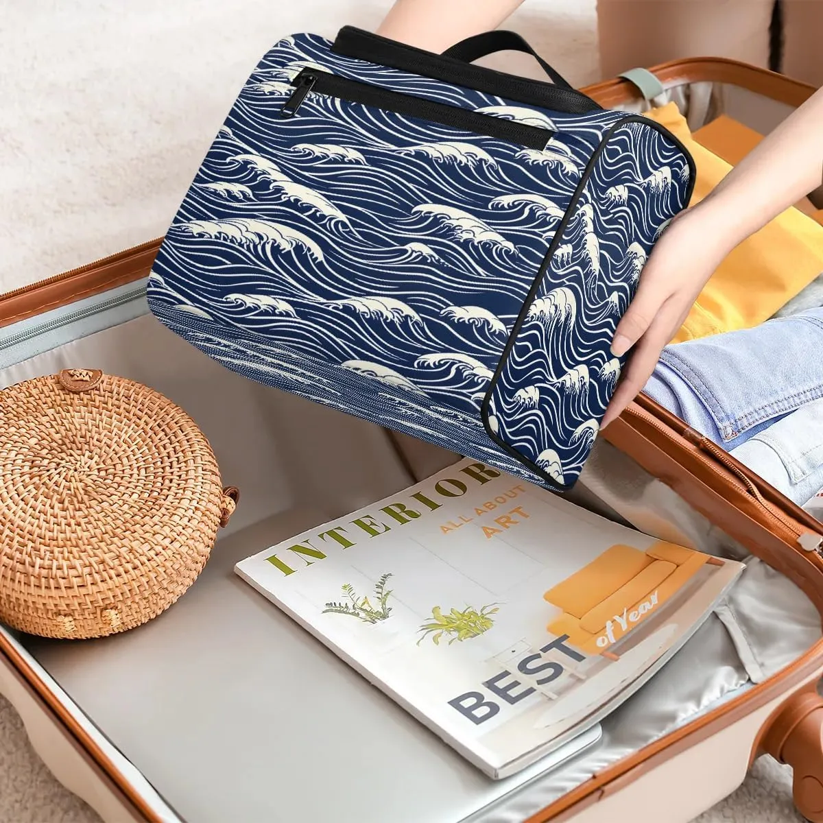 Portable Makeup Bag Cosmetic Bags for Women Seawater Print Cute Waterproof Hanging Toiletry Bag Organizer cosmetics Bags