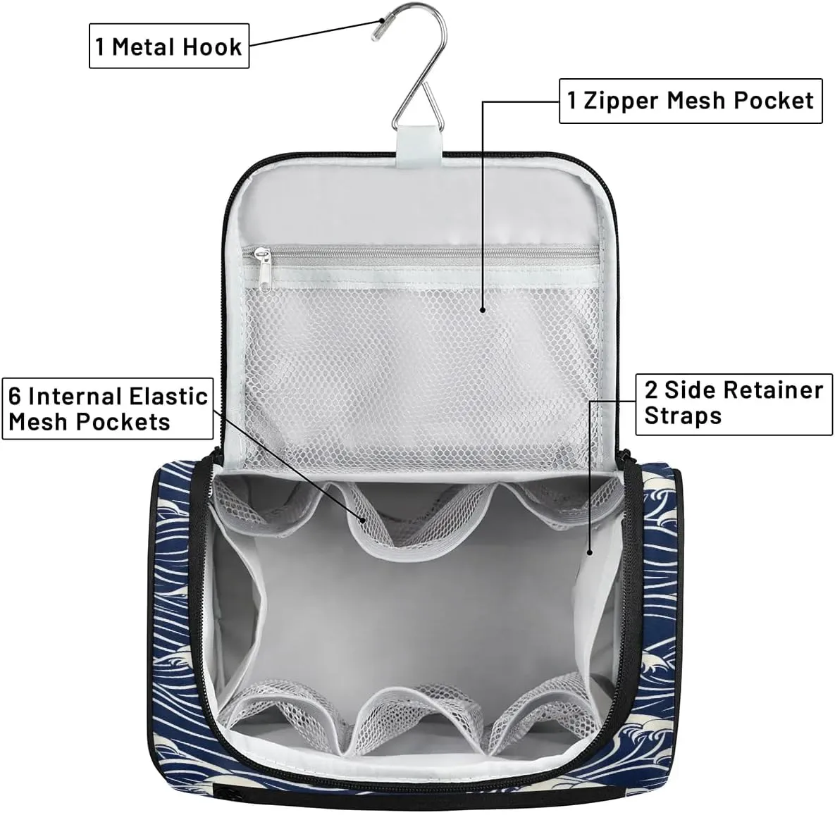 Portable Makeup Bag Cosmetic Bags for Women Seawater Print Cute Waterproof Hanging Toiletry Bag Organizer cosmetics Bags