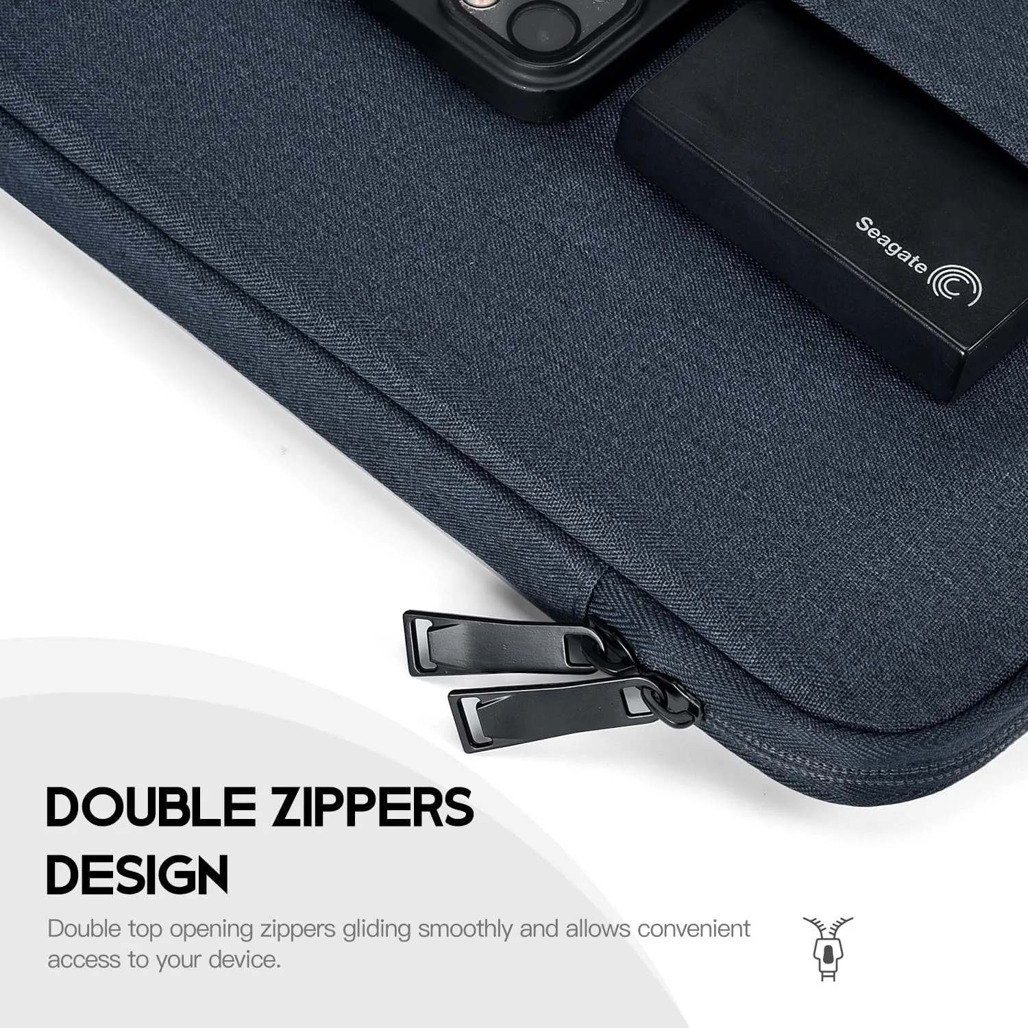 Portable Monitor Sleeve 15.6 16.1 inch, Padded Shockproof Carrying Case Bag for 15.6-16.1 inch Portable Display Monitors, Water-Resistant Laptop Bag Cover with Accessory Pocket -Navy Blue