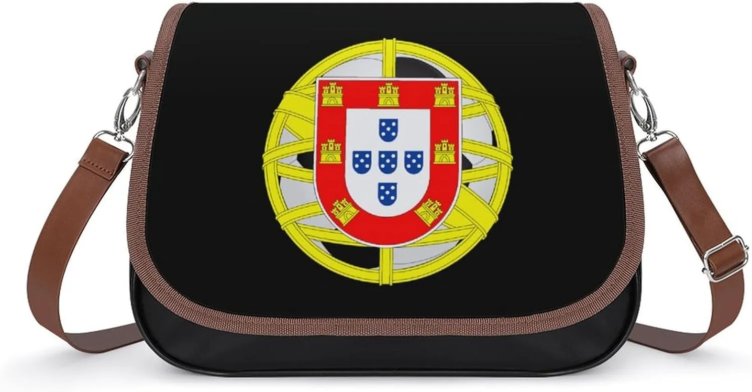 Portugal Emblem Football Leather Crossbody Bags for Women Travel Shoulder Backpack Messenger Bag Adjustable Shoulder Strap