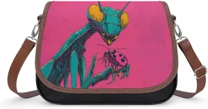 Praying Mantis Ladybugs Insect Cute Crossbody Purses for Women Leather Shoulder Bag Adjustable Shoulder Strap Handbag