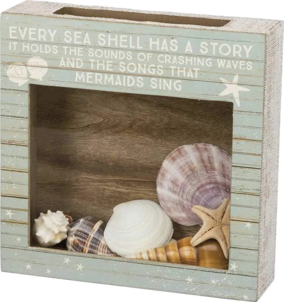 Primitives by Kathy Slat Wood Shell, 10" Length x 10" Height x 2.50" Width, Open Holder-Seashell
