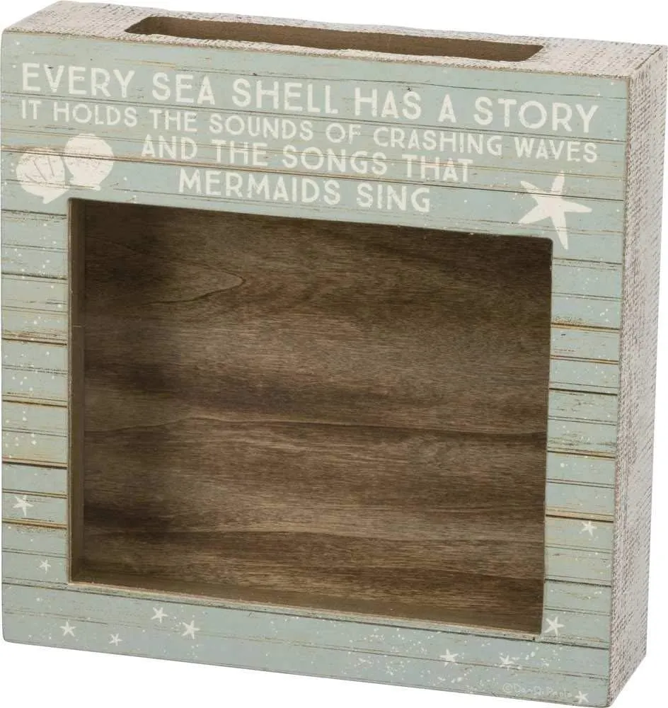 Primitives by Kathy Slat Wood Shell, 10" Length x 10" Height x 2.50" Width, Open Holder-Seashell