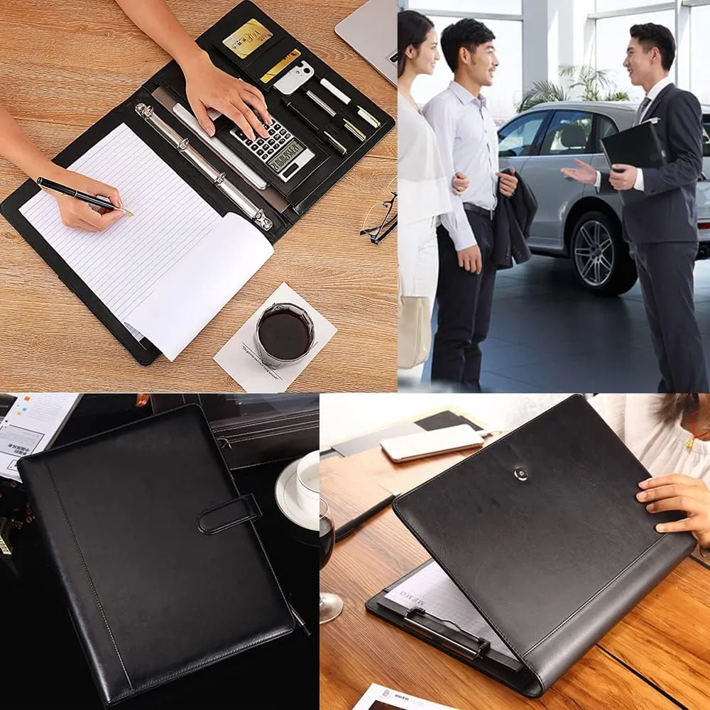 Professional Portfolio Leather Business Padfolio Notebook with Letter Size Clipboard, A4 Portfolio Binder & Organizer Folder (Excluding calculators)
