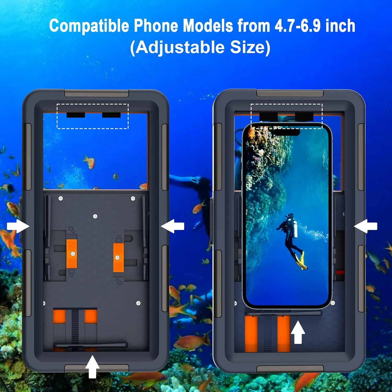 Professional Waterproof Diving Case for Snorkeling, 15M/50FT Underwater Photo & Video Protective Housings with Lanyard for iPhone 16/15/14/13/12Pro Max/XR/XS/X Samsung Galaxy S25/24/23/22 Ultra/Plus
